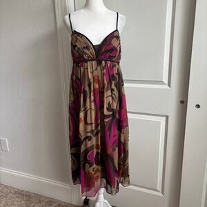 Nicole Miller 90s Y2k 100% Silk Babydoll Slip Dress Sz 8 Abstract Floral